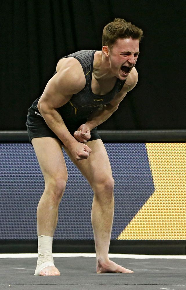 Iowa's Jake Brodarzon competes in the floor against Ohio State at Caver-Hawkeye Arena in Iowa City on Saturday, Mar. 16, 2019. (Stephen Mally for HawkeyeSports.com)