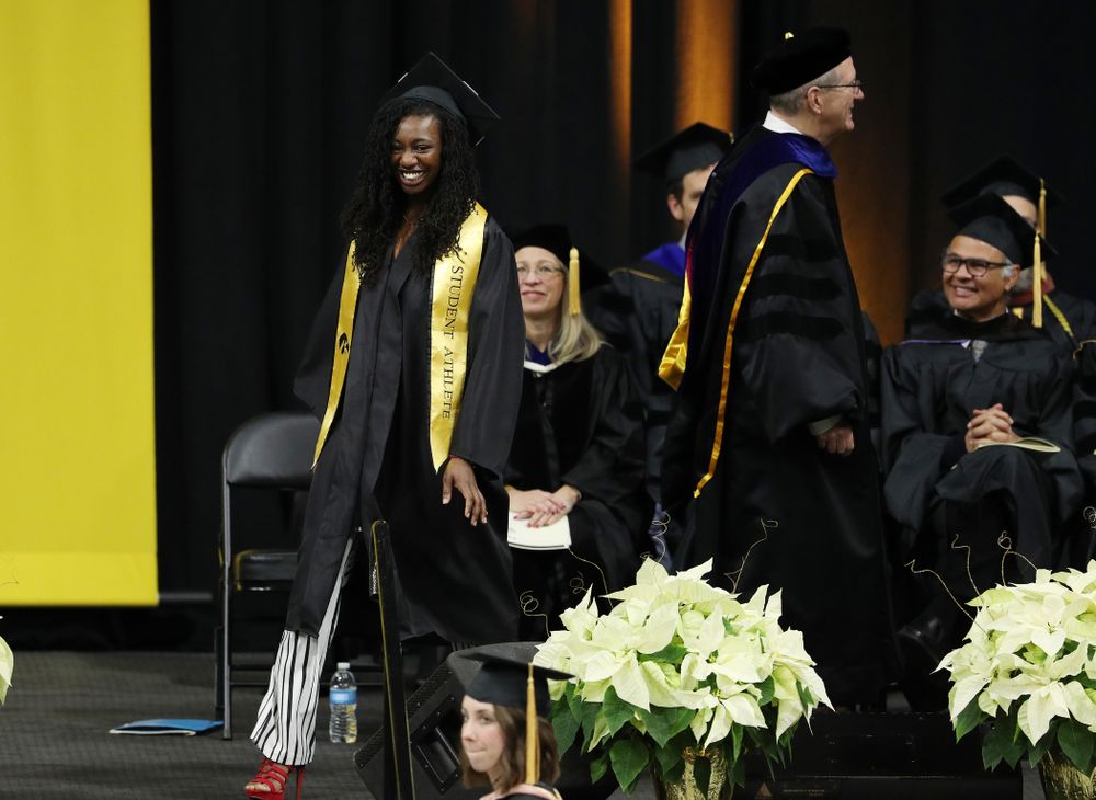 Iowa Track's Jahisha Thomas during the Fall Commencement Ceremony Saturday, December 15, 2018 at Carver-Hawkeye Arena. (Brian Ray/hawkeyesports.com)