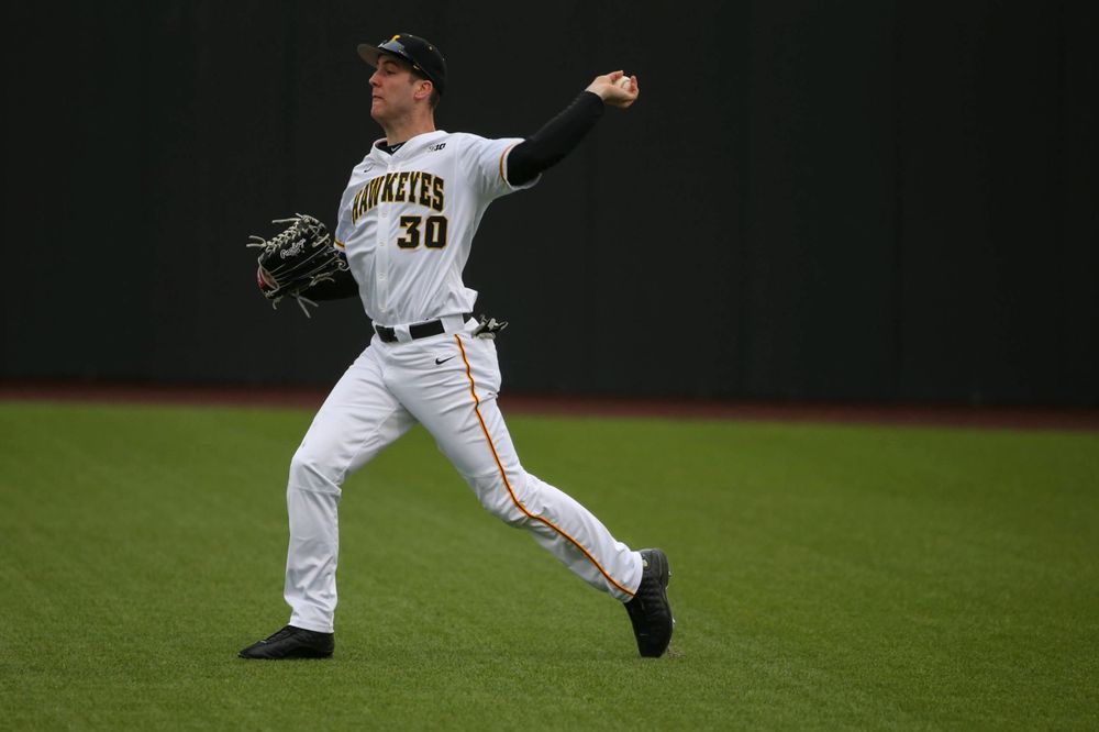 Iowa outfielder Connor McCaffery at game 1 vs Illinois on Friday, March 29, 2019 at Duane Banks Field. (Lily Smith/hawkeyesports.com)