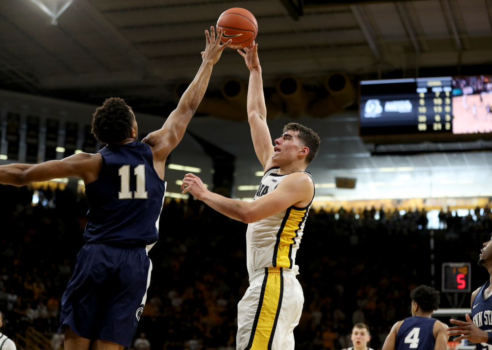 Iowa Hawkeyes forward Luka Garza (55) against Penn State Saturday, February 29, 2020 at Carver-Hawkeye Arena. (Brian Ray/hawkeyesports.com)