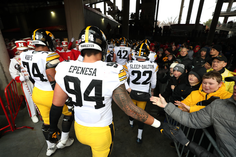 Iowa Hawkeyes defensive end A.J. Epenesa (94) against the Nebraska Cornhuskers Friday, November 29, 2019 at Memorial Stadium in Lincoln, Neb. (Brian Ray/hawkeyesports.com)