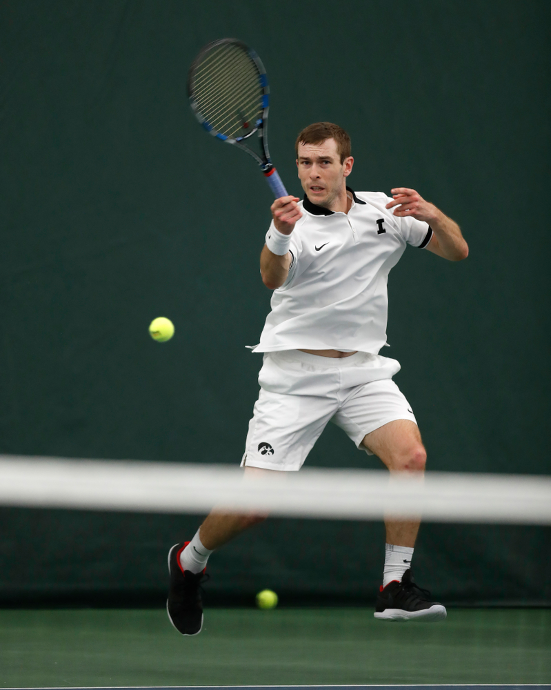 Jake Jacoby against Purdue Sunday, April 15, 2018 at the Hawkeye Tennis and Recreation Center. (Brian Ray/hawkeyesports.com)