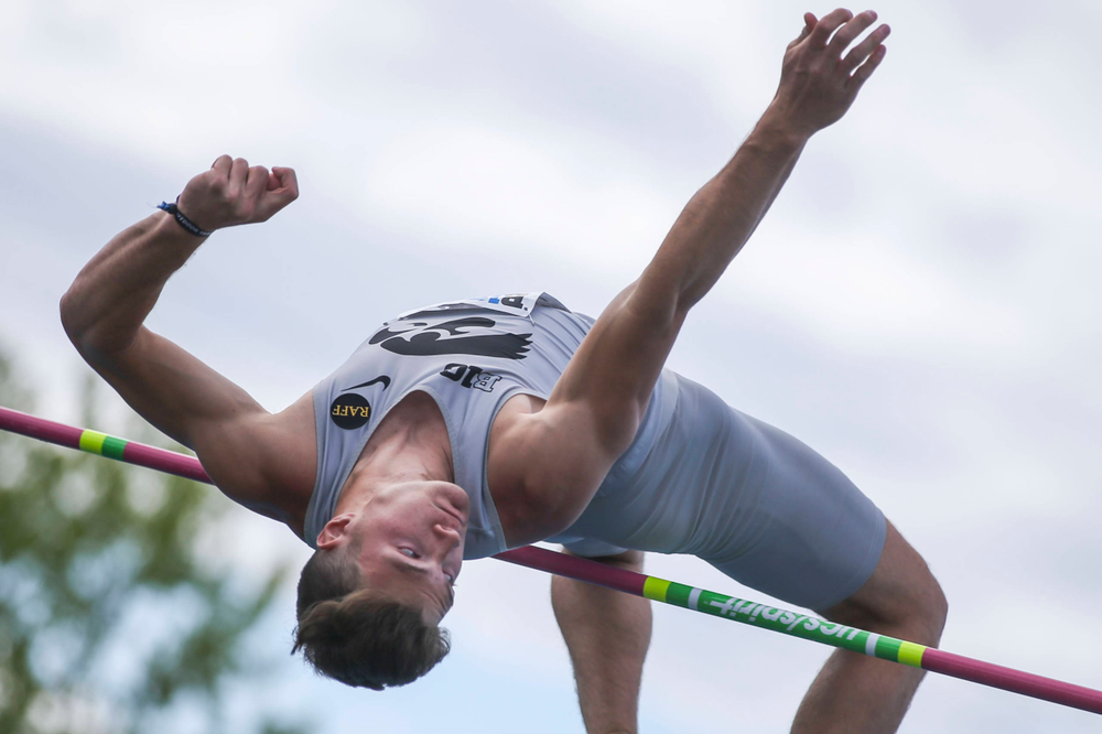 Iowa's Peyton Haack during men's high jump at Big Ten Outdoor Track and Field Championships at Francis X. Cretzmeyer Track on Friday, May 10, 2019. (Lily Smith/hawkeyesports.com)