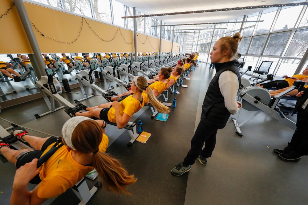 Members of the Iowa Rowing Team workout in the P. Sue Beckwith, M.D., Boathouse Monday, February 12, 2018 in Iowa City. (Brian Ray/hawkeyesports.com)