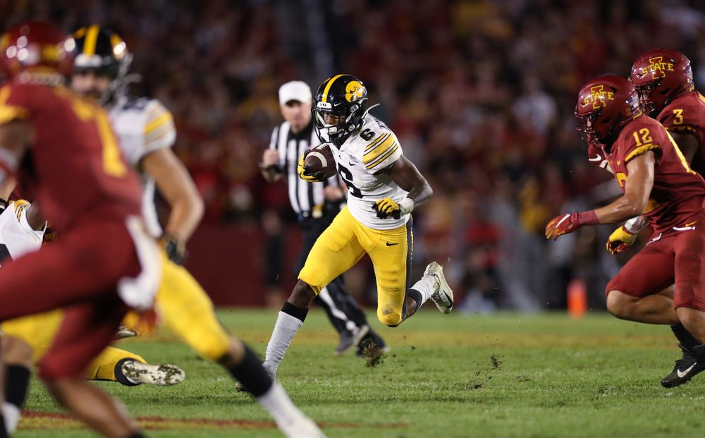 Iowa Hawkeyes wide receiver Ihmir Smith-Marsette (6) against the Iowa State Cyclones Saturday, September 14, 2019 in Ames, Iowa. (Brian Ray/hawkeyesports.com)