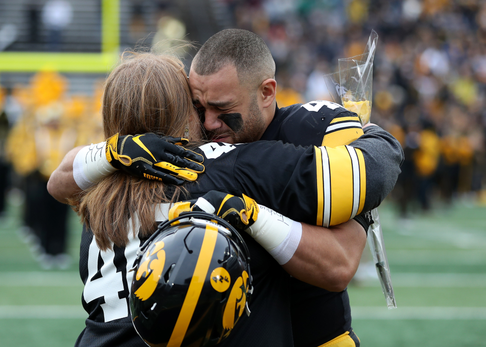 Iowa Hawkeyes fullback Austin Kelly (46) during senior day activities before their game against the Nebraska Cornhuskers Friday, November 23, 2018 at Kinnick Stadium. (Brian Ray/hawkeyesports.com)