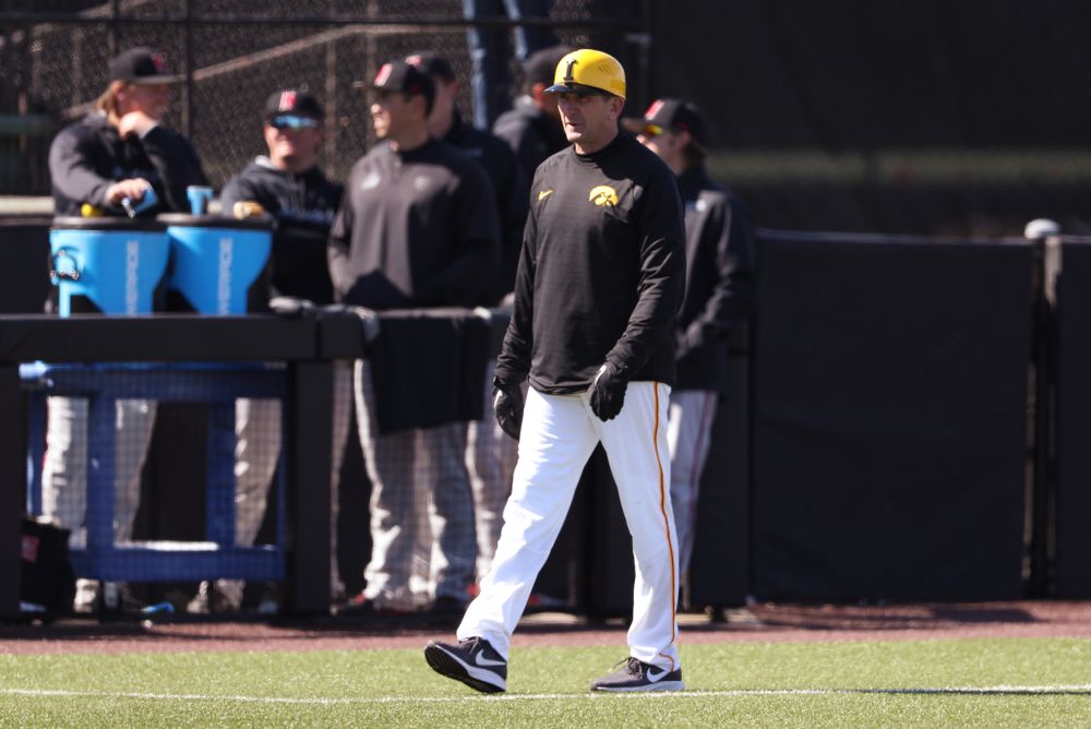 Iowa Hawkeyes head coach Rick Heller against California State Northridge Sunday, March 17, 2019 at Duane Banks Field. (Brian Ray/hawkeyesports.com)