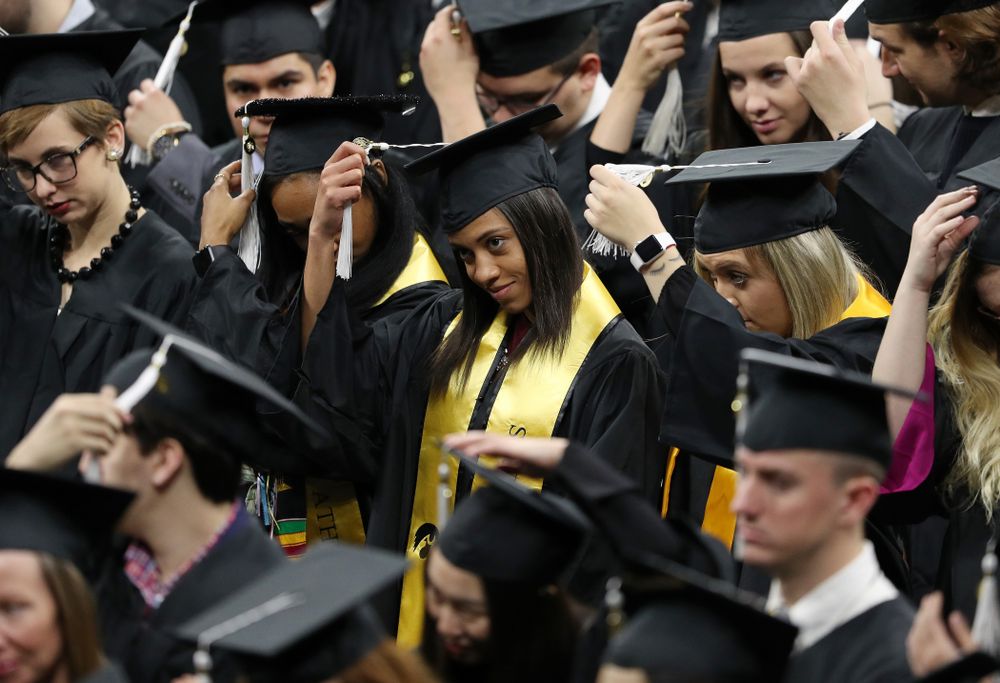 Iowa Track's Alexis Gay and Briana Guillory during the Fall Commencement Ceremony Saturday, December 15, 2018 at Carver-Hawkeye Arena. (Brian Ray/hawkeyesports.com)