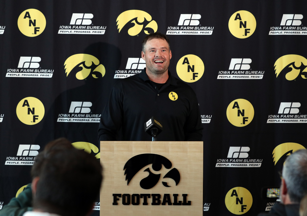 ANF Honoree Matt Kroul addresses the media Tuesday, October 8, 2019 at the Hansen Football Performance Center. (Brian Ray/hawkeyesports.com)