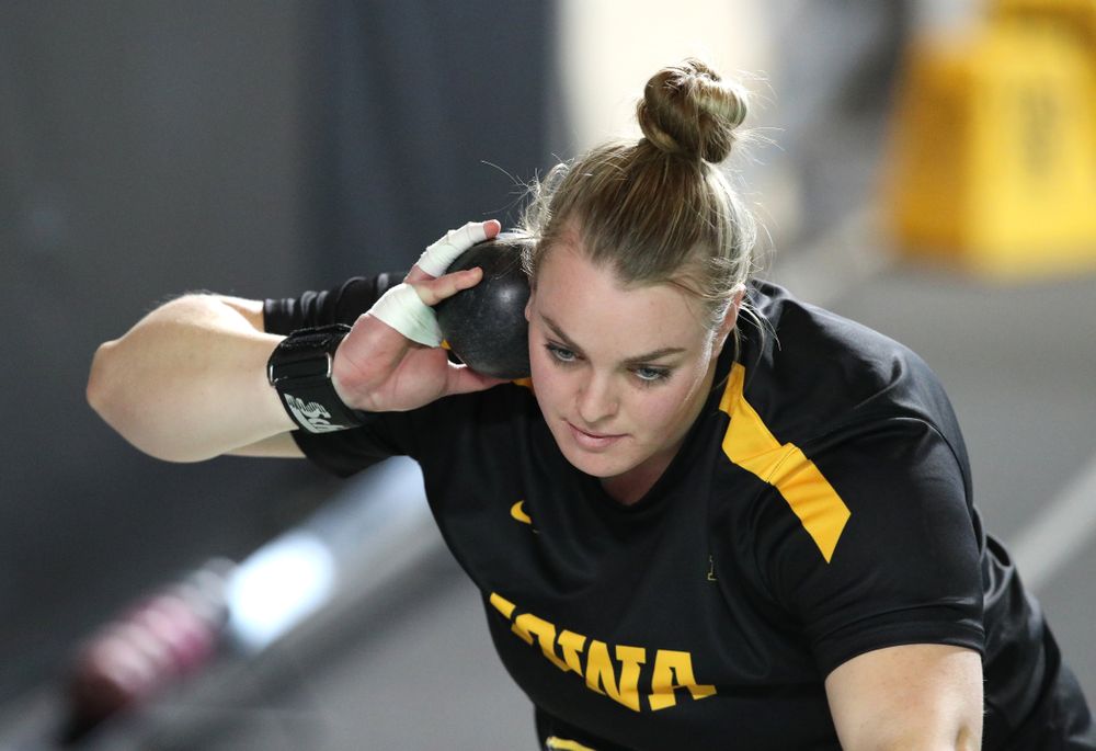 Iowa's Erika Hammond competes in the Shot Put during the Black and Gold Premier meet Saturday, January 26, 2019 at the Recreation Building. (Brian Ray/hawkeyesports.com)
