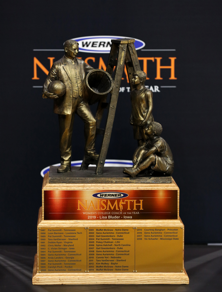Iowa Hawkeyes head coach Lisa BluderÕs Naismith Trophy during the teamÕs Celebr-Eight event Wednesday, April 24, 2019 at Carver-Hawkeye Arena. (Brian Ray/hawkeyesports.com)