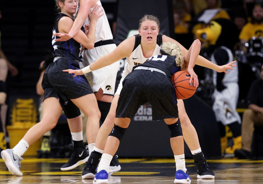 Iowa Hawkeyes forward/center Monika Czinano (25) against Dakota Wesleyan University Tuesday, November 6, 2018 at Carver-Hawkeye Arena. (Brian Ray/hawkeyesports.com)