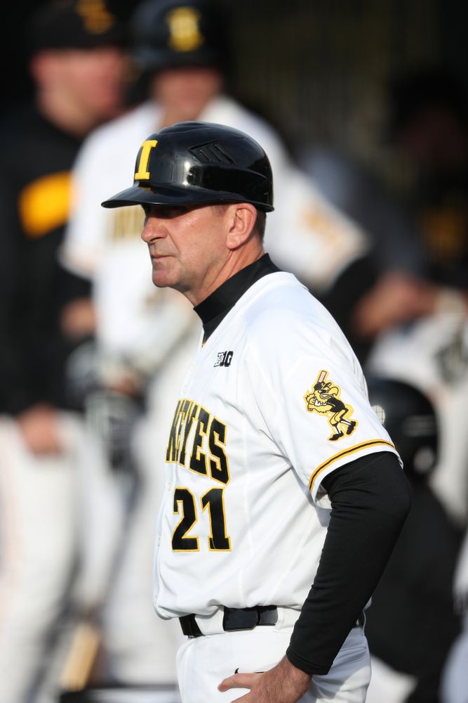 Iowa Hawkeyes head coach Rick Heller during game one against UC Irvine Friday, May 3, 2019 at Duane Banks Field. (Brian Ray/hawkeyesports.com)