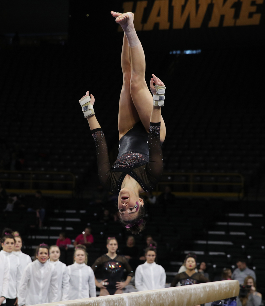 Iowa's Alex Greenwald competes on the beam during their meet against the Minnesota Golden Gophers Saturday, January 19, 2019 at Carver-Hawkeye Arena. (Brian Ray/hawkeyesports.com)