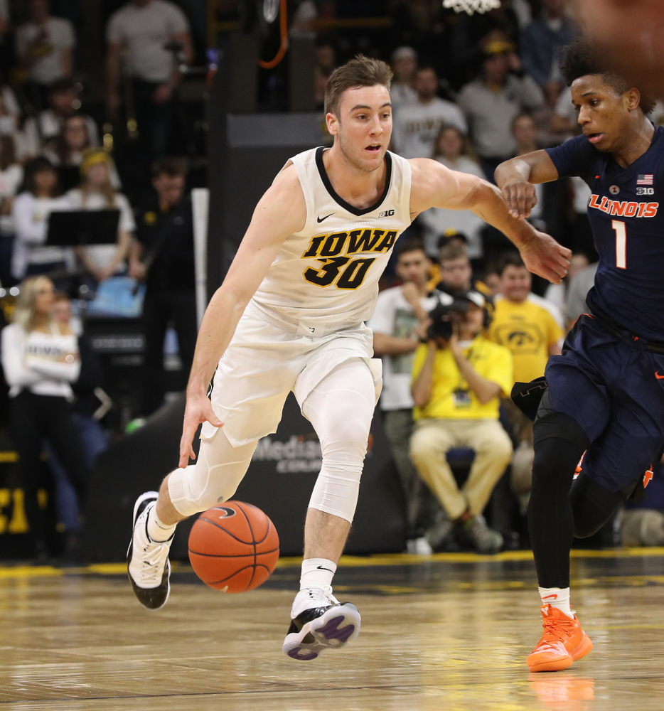 Iowa Hawkeyes guard Connor McCaffery (30) against the Illinois Fighting Illini Sunday, January 20, 2019 at Carver-Hawkeye Arena. (Brian Ray/hawkeyesports.com)