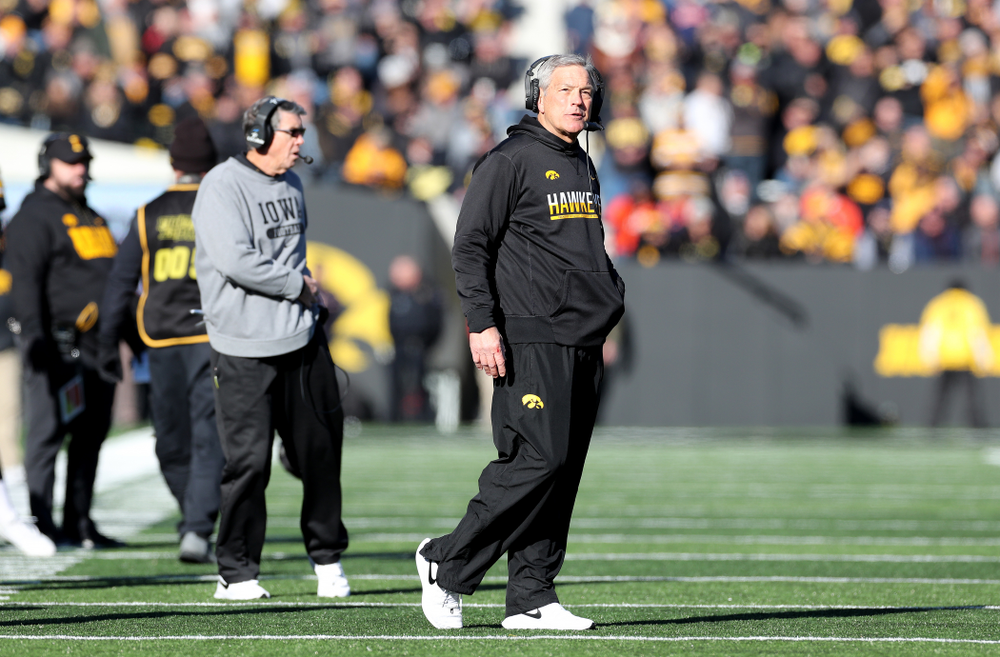 Iowa Hawkeyes head coach Kirk Ferentz against the Illinois Fighting Illini Saturday, November 23, 2019 at Kinnick Stadium. (Brian Ray/hawkeyesports.com)