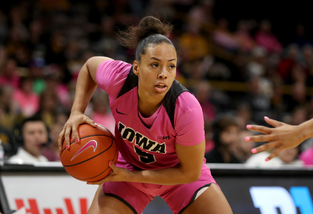 Iowa Hawkeyes guard Alexis Sevillian (5) against the Wisconsin Badgers Sunday, February 16, 2020 at Carver-Hawkeye Arena. (Brian Ray/hawkeyesports.com)