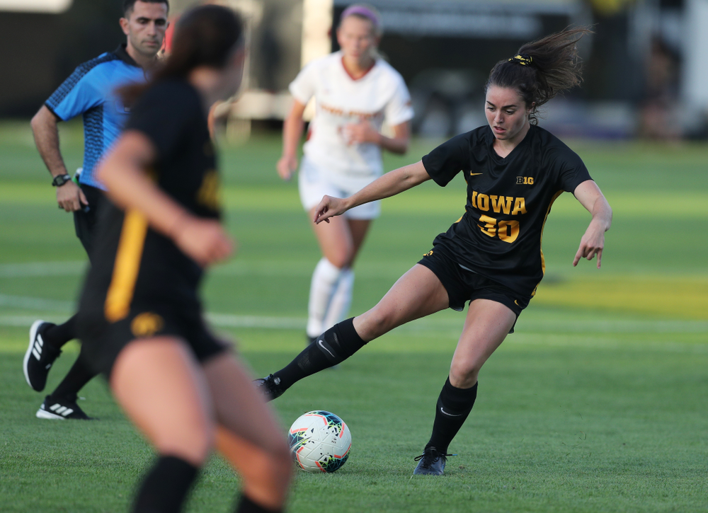 Iowa Hawkeyes forward Devin Burns (30) during a 2-1 victory over the Iowa State Cyclones Thursday, August 29, 2019 in the Iowa Corn Cy-Hawk series at the Iowa Soccer Complex. (Brian Ray/hawkeyesports.com)