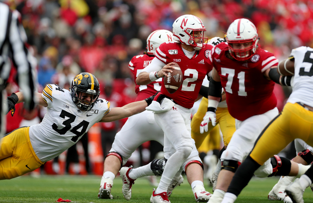 Iowa Hawkeyes linebacker Kristian Welch (34) against the Nebraska Cornhuskers Friday, November 29, 2019 at Memorial Stadium in Lincoln, Neb. (Brian Ray/hawkeyesports.com)