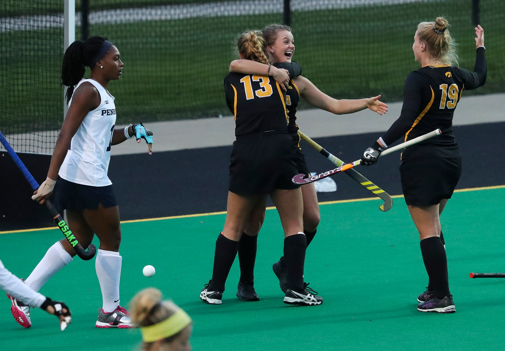 Iowa Hawkeyes forward Madeleine Murphy (26) celebrates after scoring her second goal during a game against No. 6 Penn State at Grant Field on October 12, 2018. (Tork Mason/hawkeyesports.com)