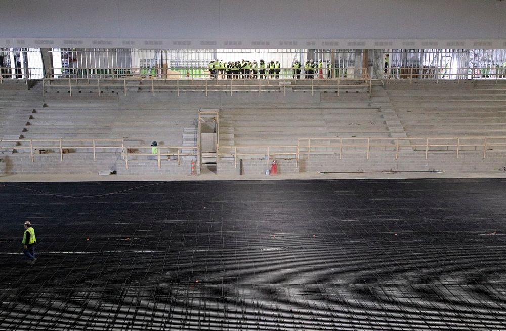 The Iowa Volleyball team and staff take a construction tour of Xtream Arena in Coralville on Thursday, January 30, 2020. (Stephen Mally/hawkeyesports.com)