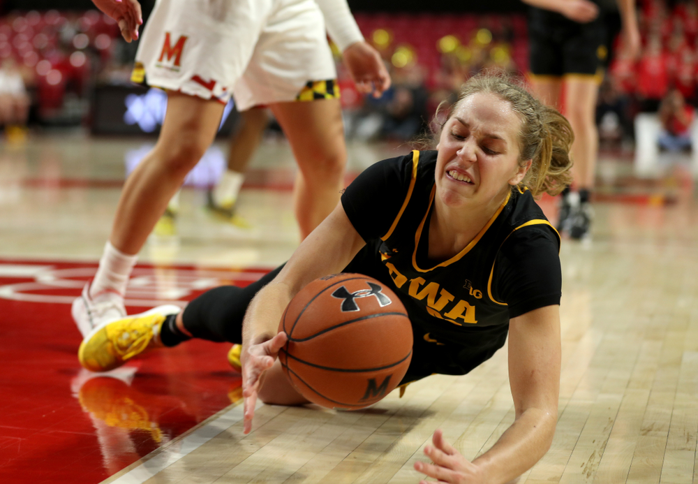 Iowa Hawkeyes guard Kathleen Doyle (22) against the Maryland Terrapins Thursday, February 13, 2020 at the Xfinity Center in College Park, MD. (Brian Ray/hawkeyesports.com)