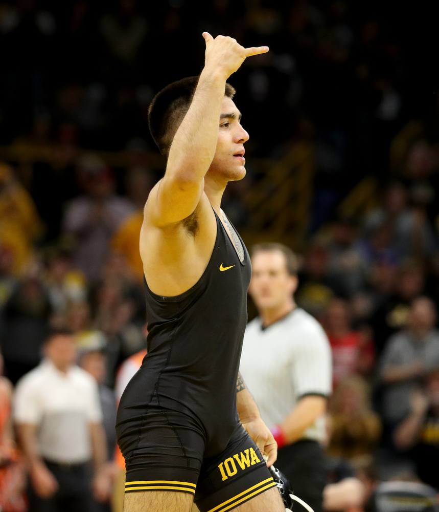Iowa’s Pat Lugo Wrestles Oklahoma State’s Boo Luwallen at 149 pounds Sunday, February 23, 2020 at Carver-Hawkeye Arena. Lugo won the match by fall. (Brian Ray/hawkeyesports.com)