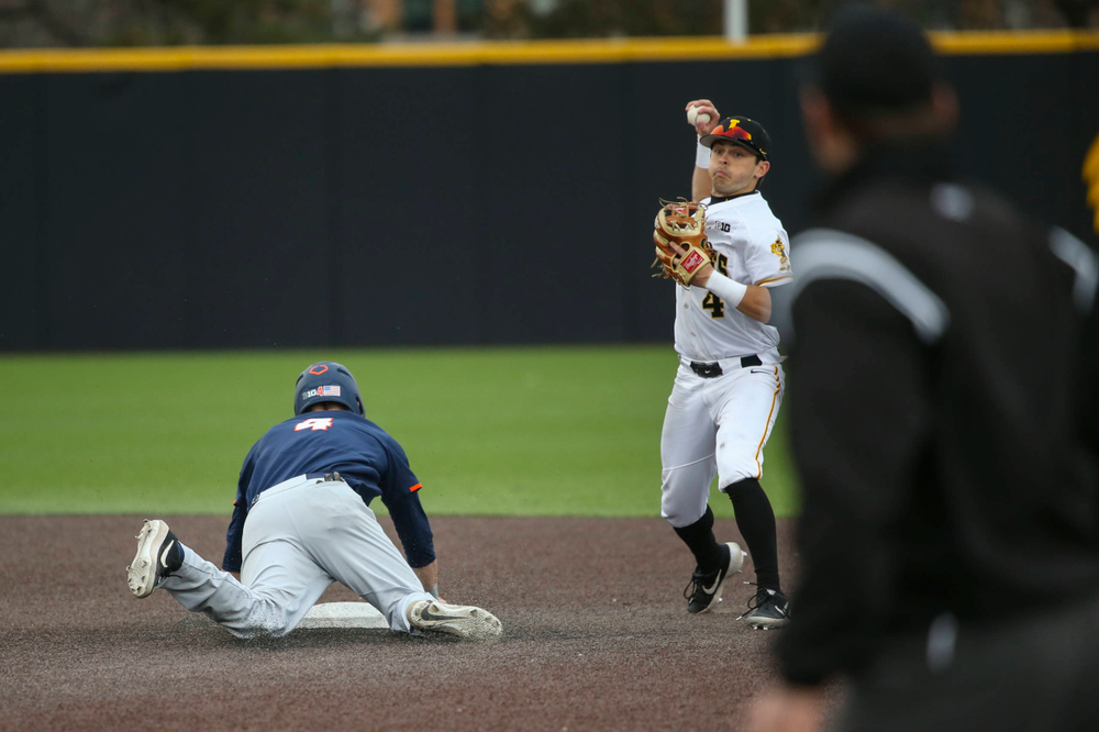 Iowa infielder Mitchell Boe at game 1 vs Illinois on Friday, March 29, 2019 at Duane Banks Field. (Lily Smith/hawkeyesports.com)