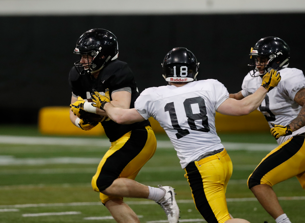 Iowa Hawkeyes tight end Bryce Schulte (48) during spring practice No. 13 Wednesday, April 18, 2018 at the Hansen Football Performance Center. (Brian Ray/hawkeyesports.com)