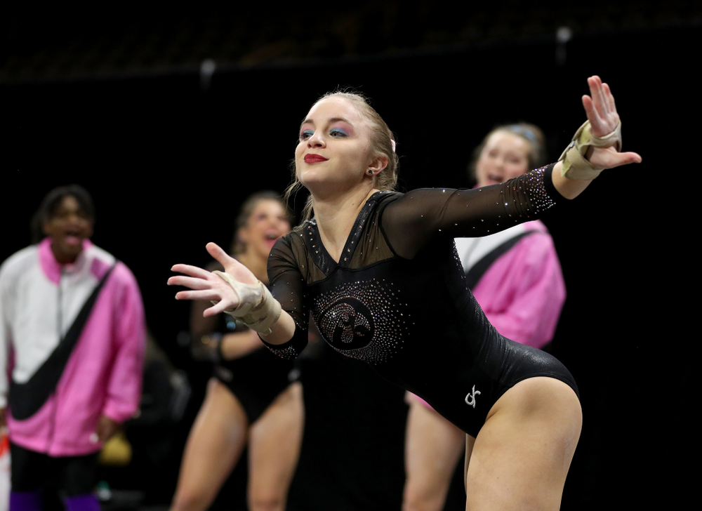 Iowa’s Lauren Guerin competes on the floor against Michigan Friday, February 14, 2020 at Carver-Hawkeye Arena. (Brian Ray/hawkeyesports.com)