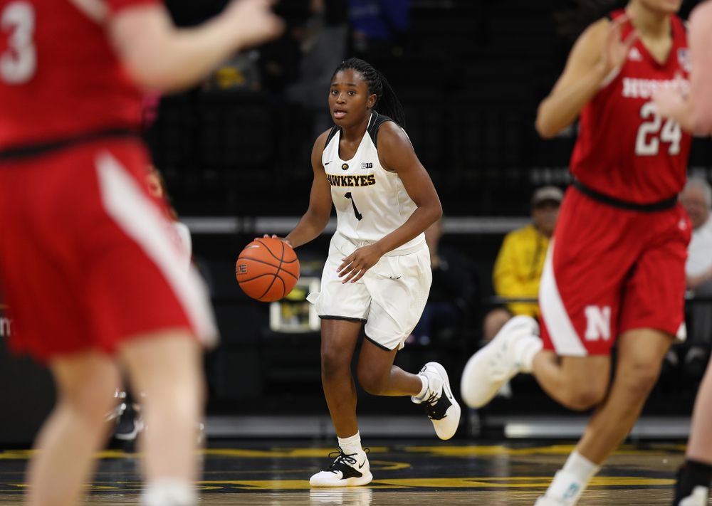 Iowa Hawkeyes guard Tomi Taiwo (1) against the Nebraska Cornhuskers Thursday, January 3, 2019 at Carver-Hawkeye Arena. (Brian Ray/hawkeyesports.com)