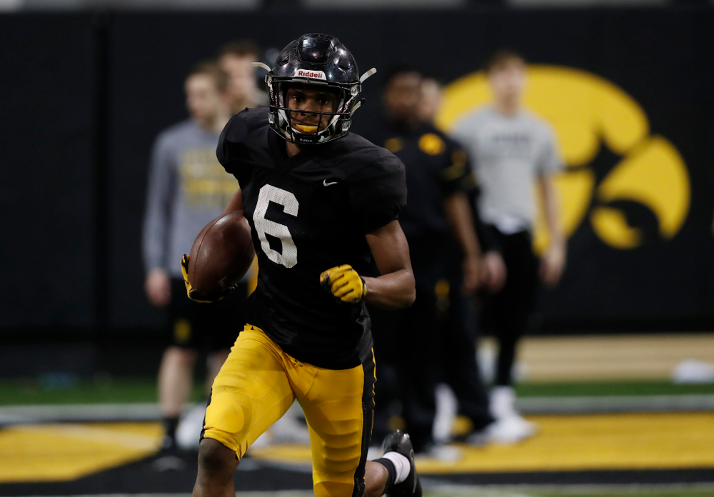 Iowa Hawkeyes wide receiver Ihmir Smith-Marsette (6) during spring practice No. 13 Wednesday, April 18, 2018 at the Hansen Football Performance Center. (Brian Ray/hawkeyesports.com)