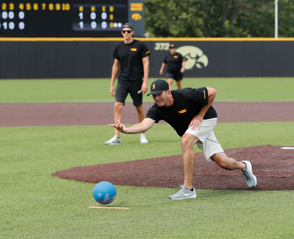 Head Baseball Coach Rick Heller during the Iowa Student Athlete Kickoff Kickball game Sunday, August 19, 2018 at Duane Banks Field. (Brian Ray/hawkeyesports.com)