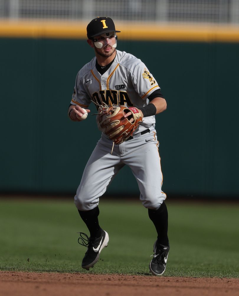 Iowa Hawkeyes infielder Mitchell Boe (4) against the Indiana Hoosiers in the first round of the Big Ten Baseball Tournament Wednesday, May 22, 2019 at TD Ameritrade Park in Omaha, Neb. (Brian Ray/hawkeyesports.com)