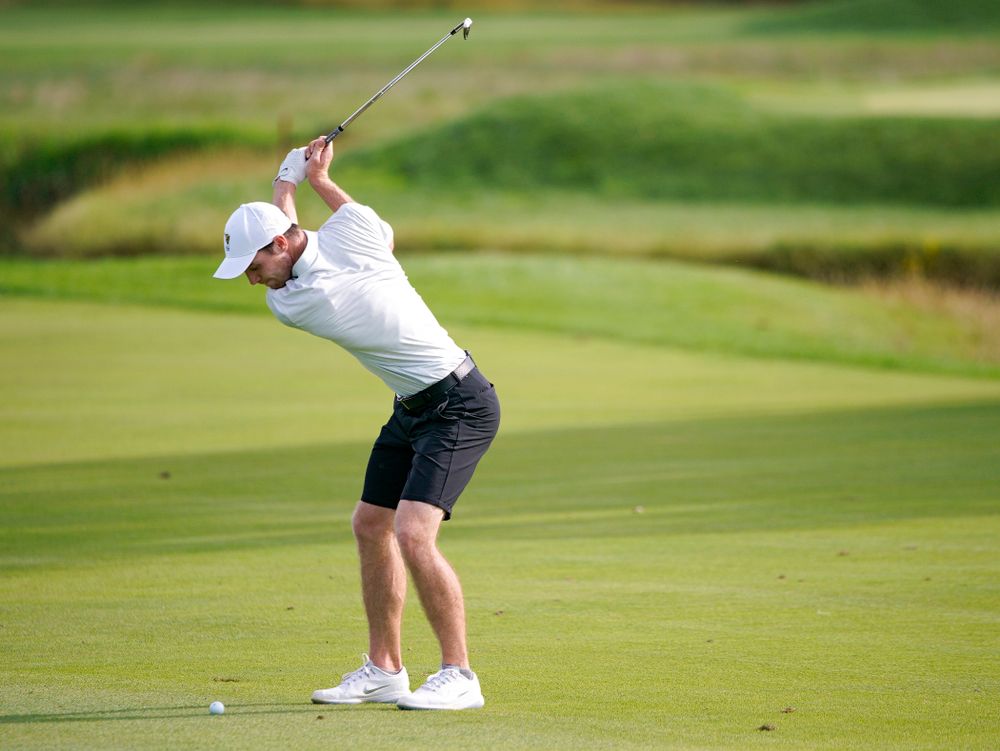 Iowa’s Jake Rowe hits from the fairway during the second day of the Golfweek Conference Challenge at the Cedar Rapids Country Club in Cedar Rapids on Monday, Sep 16, 2019. (Stephen Mally/hawkeyesports.com)