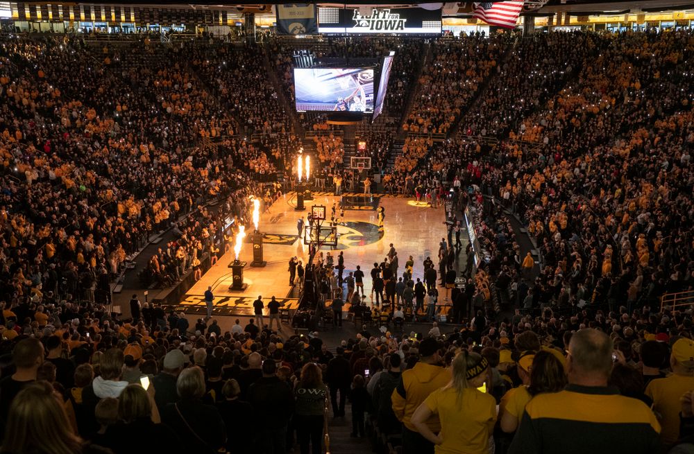 Iowa fans cheer before the game at Carver-Hawkeye Arena in Iowa City on Saturday, February 8, 2020. (Stephen Mally/hawkeyesports.com)