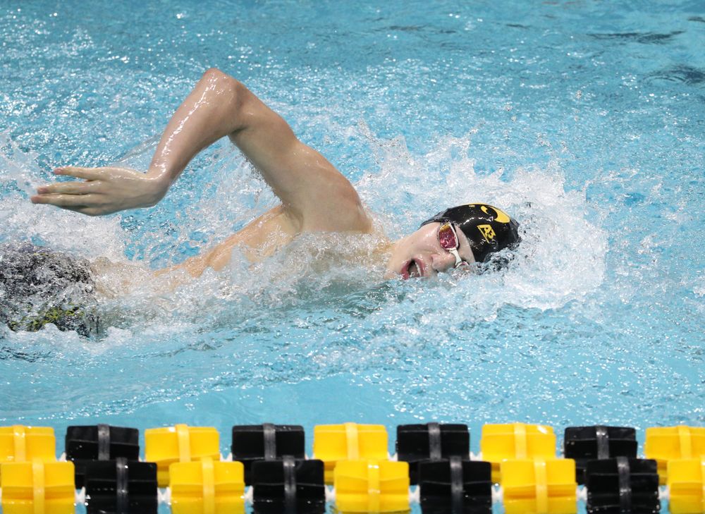Iowa's Andrew Fierke swims the 500-yard freestyle during the bonus finals of the second day at the 2019 Big Ten Swimming and Diving Championships Thursday, February 28, 2019 at the Campus Wellness and Recreation Center. (Brian Ray/hawkeyesports.com)