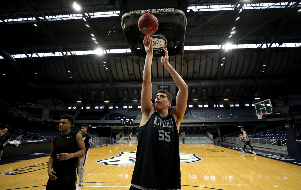 Iowa Hawkeyes forward Luka Garza (55) during practice at Hinkle Fieldhouse Wednesday, March 11, 2020 in Indianapolis. (Brian Ray/hawkeyesports.com)