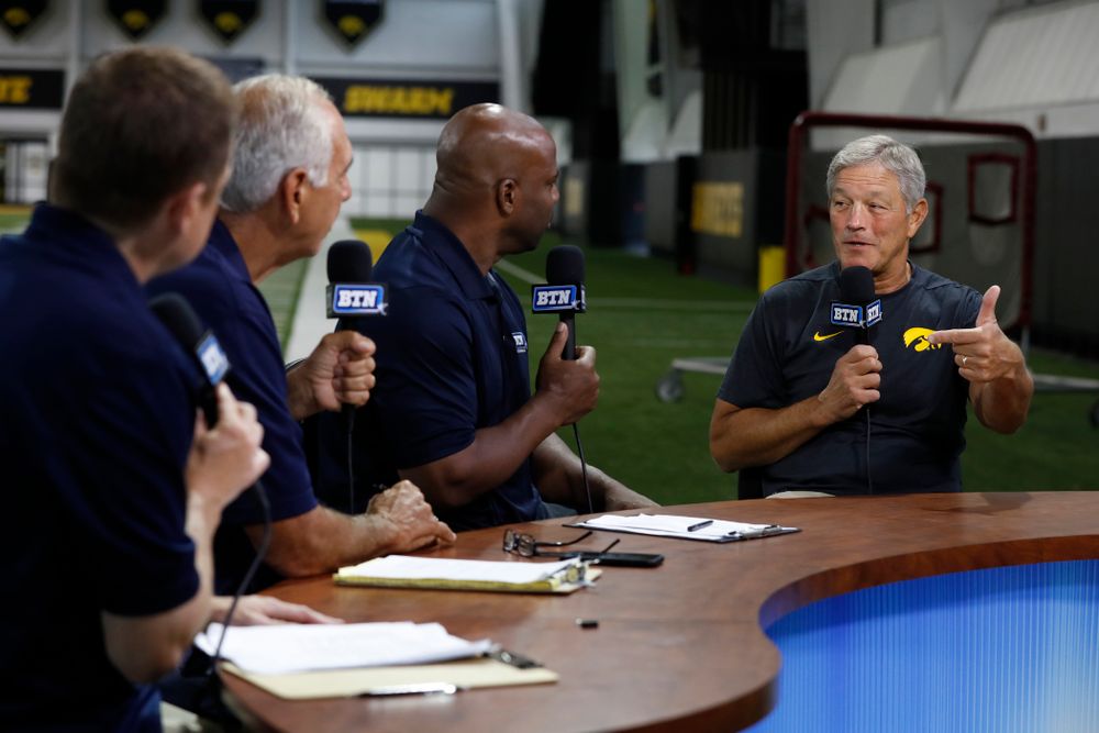 Iowa Hawkeyes head coach Kirk Ferentz on the Big Ten Network set Monday, August 20, 2018 at the Hansen Football Performance Center. (Brian Ray/hawkeyesports.com)