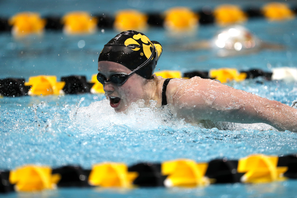 Iowa's Kelsey Drake swims the 200-yard butterfly against the Iowa State Cyclones in the Iowa Corn Cy-Hawk Series Friday, December 7, 2018 at at the Campus Recreation and Wellness Center. (Brian Ray/hawkeyesports.com)