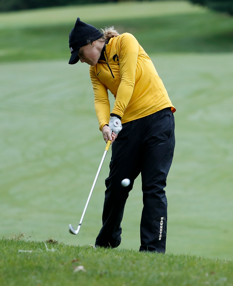 Iowa's Kristin Glesne hits an approach shot during the Diane Thomason Invitational at Finkbine Golf Course on September 29, 2018. (Tork Mason/hawkeyesports.com)