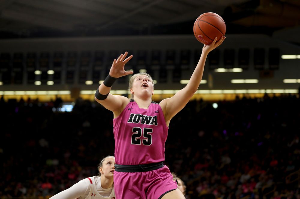 Iowa Hawkeyes forward/center Monika Czinano (25) against the Wisconsin Badgers Sunday, February 16, 2020 at Carver-Hawkeye Arena. (Brian Ray/hawkeyesports.com)