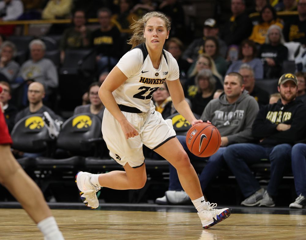 Iowa Hawkeyes guard Kathleen Doyle (22) against the Nebraska Cornhuskers Thursday, January 3, 2019 at Carver-Hawkeye Arena. (Brian Ray/hawkeyesports.com)