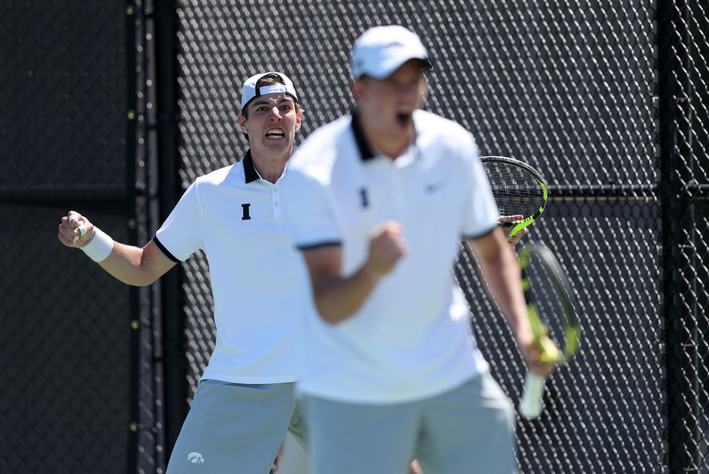 IowaÕs Joe Tyler and Nikita Snezhko play a doubles match against the Michigan Wolverines Sunday, April 21, 2019 at the Hawkeye Tennis and Recreation Complex. (Brian Ray/hawkeyesports.com)