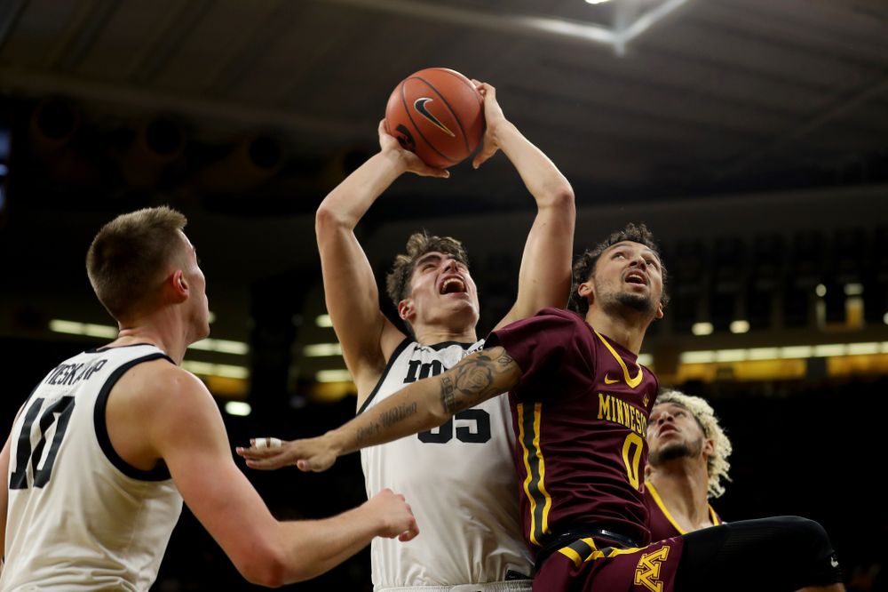 Iowa Hawkeyes forward Luka Garza (55) against the Minnesota Golden Gophers Monday, December 9, 2019 at Carver-Hawkeye Arena. (Brian Ray/hawkeyesports.com)