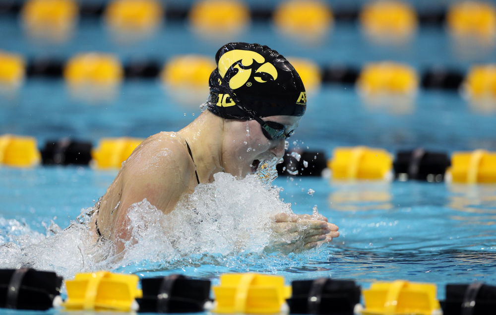 IowaÕs Aleksandra Olesiak swims the 200 yard breaststroke against the Michigan Wolverines Friday, November 1, 2019 at the Campus Recreation and Wellness Center. (Brian Ray/hawkeyesports.com)