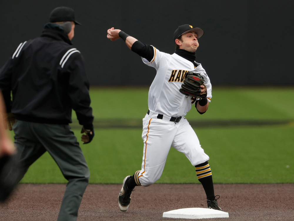 Iowa Hawkeyes infielder Mitchell Boe (4) during a double header against the Indiana Hoosiers Friday, March 23, 2018 at Duane Banks Field. (Brian Ray/hawkeyesports.com)
