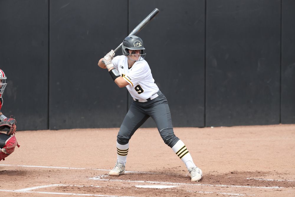 Iowa Hawkeyes Abby Lien (9) against the Ohio State Buckeyes on senior day Sunday, May 5, 2019 at Pearl Field. (Brian Ray/hawkeyesports.com)