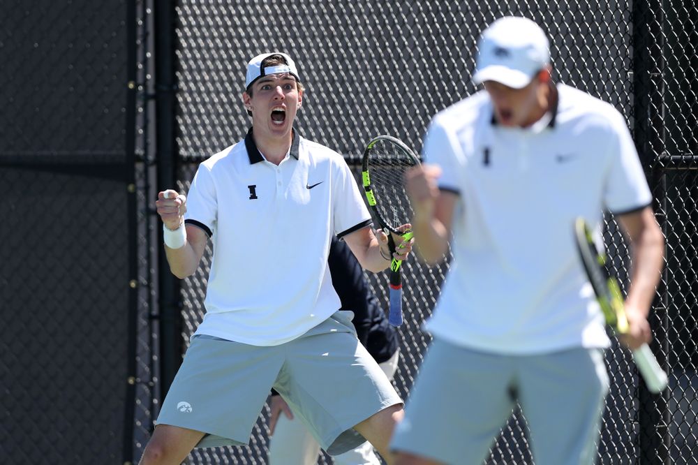 IowaÕs Joe Tyler and Nikita Snezhko play a doubles match against the Michigan Wolverines Sunday, April 21, 2019 at the Hawkeye Tennis and Recreation Complex. (Brian Ray/hawkeyesports.com)