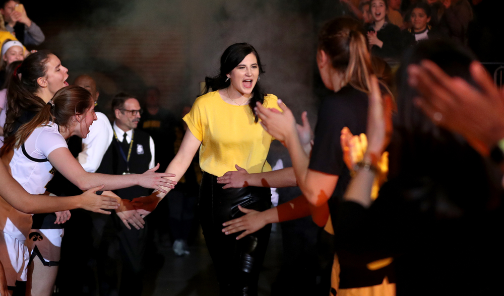Megan Gustafson is introduced during a jersey retirement ceremony Sunday, January 26, 2020 at Carver-Hawkeye Arena. (Brian Ray/hawkeyesports.com)